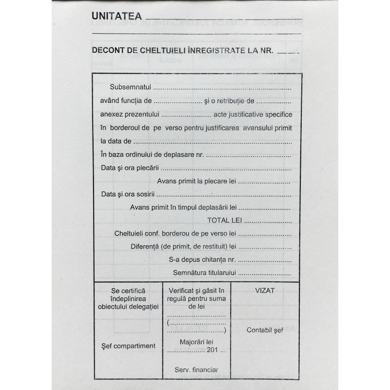 DECONT DE CHELTUIELI INREGISTRATE A5 DECONT DE CHELTUIELI INREGISTRATE A5